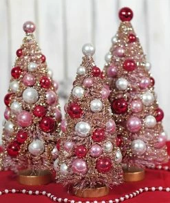 Outlet ✔️ Traditions Valentine Golden Blush Bottle Brush Trees Set/3 ✔️ -Traditions Shop LC1536 display