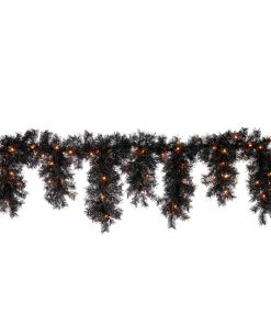 Best Pirce 🧨 Traditions Black 🧛 Halloween Lighted Cascading Garland With Orange Lights 🔥