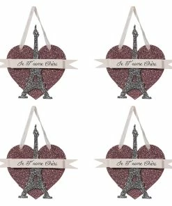 Best Pirce 😉 Traditions Eiffel Tower Pink Heart Ornaments Set/4 🧨